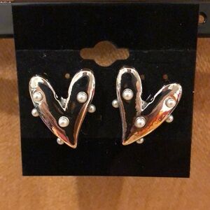 Silver Pearl Heart Shaped Earrings for SALE